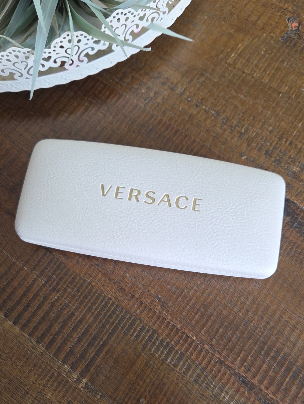 Versace White Eyewear Case with Gold Logo